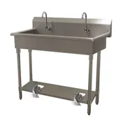Advance Tabco FS-FM-40FV 40" Freestanding Multi-Station Hand Sink without Faucet-Foot Valves/14 g 1 image