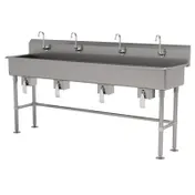 Advance Tabco FS-FM-80KV 80" Freestanding Multi-Station Hand Sink without Faucet-Knee Valves/14 g 1 image