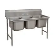 Advance Tabco T9-3-54-X 62" Three Compartment Sink, 16"W x 20"L Bowl Without Drainboard 1 image