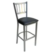 AAA Furniture Wholesale 309BS BVS-SLV Bar Stool - Slat Back, Black Vinyl Seat, Silver Metal Frame, Footrest 1 image