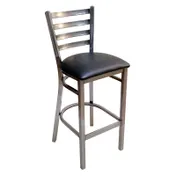 AAA Furniture 316BS/CLEAR COAT BVS - Black Vinyl Bar Stool, Ladder Back, Metal Frame, Armless, Seat, Footrest 1 image