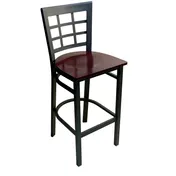 AAA Furniture Wholesale 328BS WS - Bar Stool, Metal Grid Back, Upholstered Seat, Matte Black Finish, Footrest 1 image