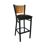 ATS 72-BS Black Powder Coated Solid Wood Back and Metal Bar Stool with Upholstered Seat 1 image