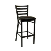 ATS 77-BS Black Powder Coated Ladder Back Bar Stool with Upholstered Seat and Metal Frame 1 image