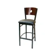 ATS 77A-BS Bar Stool, Wood Back with Circle Cutout, Upholstered Seat, Black Powder Coated Metal Frame, 1-1/8" Square Tubing, Footrest 1 image