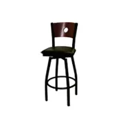 ATS 77A-BSS Swivel Bar Stool, Wood Back with Circle Cutout, Upholstered Seat, Welded Metal Tubing, Black Powder Coat Finish 1 image