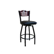 ATS 77B-BSS Swivel Bar Stool, Wood Back with Strips & Circle Cutout, Upholstered Seat, Welded Metal Tubing, Black Powder Coat Finish 1 image