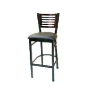 ATS 77E-BS Black Powder Coated Wood Back and Metal Bar Stool with Upholstered Seat 1 image