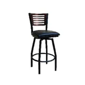 ATS 77E-BSS Swivel Bar Stool, Wood Back with Strips Cutout, Upholstered Seat, Welded Metal Tubing, Black Powder Coat Finish 1 image