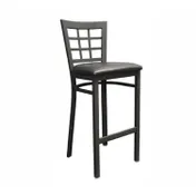 ATS 85-BS Bar Stool, Nine Grid Back, Upholstered Seat, 1-1/8" Round Metal Tubing, Footrest, Textured Black Powder Coat Finish 1 image