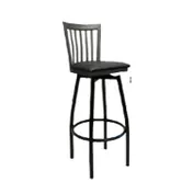 ATS 87-BSS Swivel Bar Stool, Slat Back, Upholstered Seat, Black Powder Coat, Footrest, Welded Metal 1 image