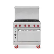 American Range ARGF-24G-4B-126L-SBR 48" Gas Restaurant Range w/ (1) 24" Griddle, (4) Open Burners, (1) Standard Oven, (1) Cabinet Base, 175.000 BTU 1 image