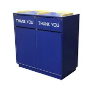 American Tables & Seating TR3 Trash Receptacle, 45"W x 23"D x 45"H, double, swing door with "Thank You" in white 1 image