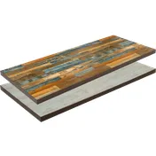 ATS ATP3072-BL/Y Reversible Rectangular Restaurant Table Top, 30" x 72", Double Laminate with 2" Composite Vinyl Drop Edge, Light Blue Wood Grain/Yangon Color Planks Style Finish 1 image