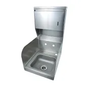 BK Resources BKHS-W-SS-SS-TD 9" Wall Mounted Hand Sink without Faucet - with Soap & Towel Dispenser 1 image