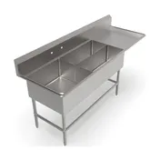 John Boos 3PBPS3224-1D24R 84" Three Compartment Sink, 24"W x 24"L Bowl With Right-Hand Drainboard 1 image