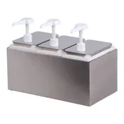 Carlisle 38503 Topping Dispenser, 14-7/16" L x 7-3/4" W x 12-1/2" H, 3 Pumps, 3 2-1/2 Qt Jars, Steel 1 image