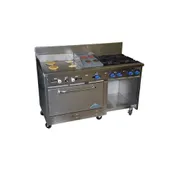 Comstock-Castle F33032-24-1RB 60" Gas Restaurant Range w/ (4) Open Burners, (1) 24" Griddle, (1) 12" Charbroiler, (1) Standard Oven, (1) Cabinet Base, 208.000 BTU  1 image