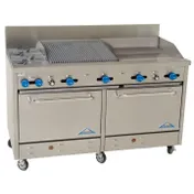 Comstock-Castle F33033-30-2.5RB 72" Gas Restaurant Range w/ (2) Open Burners, (1) 20" Griddle, (1) 30" Charbroiler, (1) Standard Oven, (1) Cabinet Base, 236.000 BTU 1 image