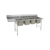 Eagle Group 414-24-4-18R 124" Four Compartment Sink, 24"W x 24"L Bowl w/Right-Hand Drainboard   1 image
