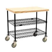 Eagle Group DC2448BL Black Epoxy Utility Cart w/ 2 Shelf and Butcher Block Top - 48" x 24" 1 image