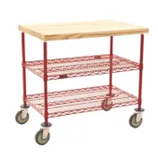 Eagle Group DC2448R Red Epoxy Utility Cart w/ 2 Shelf and Butcher Block Top - 48" x 24" 1 image