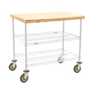 Eagle Group DC2448W White Epoxy Utility Cart w/ 2 Shelf and Butcher Block Top - 48" x 24" 1 image