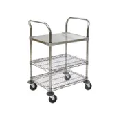 Eagle Group EU3-1830CS Utility Cart w/ 1 Solid Stainless Steel Shelf, 2 Chrome Wire Shelves 1 image