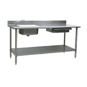 Eagle Group PT 3084 84" Prep Table Sink Unit, Bowl on Left with Drawer & Faucet - 14 Gauge 1 image