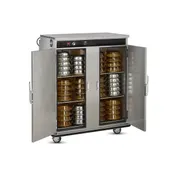 FWE BT-120 Heated 2-Door Stainless Steel Cabinet, 120 Capacity, Heat, 3 Shelves, 6" Casters 4 image
