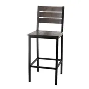 G & A 649-PS Bar Stool, Distressed Grey, Wood Back, Upholstered Padded Seat, 18 Gauge Steel Frame, Black Finish 1 image