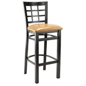 G & A 650-B PS Windsor Barstool, Grid Back, Upholstered Padded Seat, 18 Gauge 1-1/4" Steel Frame, Black Finish, Armless, Footrest 1 image