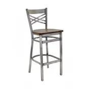 G & A 699-D PS Double Cross Back Barstool, Upholstered Padded Seat, 18 Gauge Steel Frame, Distressed Clear Finish, Footrest 1 image