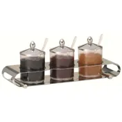 GET 3195011 Frilich Jam Bar Trio, 3-Compartment Set, 0.63 qt SAN Containers with Lids, Steel Base 1 image