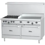 Garland US Range G48-4G24RS 48" Gas Restaurant Range w/ (4) Open Burners, 24" Griddle, (1) Standard Ovens, (1) Cabinet Base, 206.000 BTU 1 image