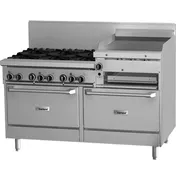 Garland US Range GF60-6R24RS 60" Gas Restaurant Range w/ (6) Open Burners, 24" Raised Griddle/Broiler, (1) Standard Oven, (1) Cabinet Base, 227.000 BTU 1 image