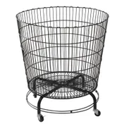 Hubert 79720 Large Round Dump Bin, 29-1/2" Dia. x 32"H, Powder-Coated Wire, Black, 4 Caster Wheels 1 image
