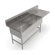 John Boos 3PBPS3224-1D30R 90" Three Compartment Sink, 24"W x 24"L Bowl With Right-Hand Drainboard 1 image