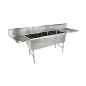 John Boos 43PB20284-2D30 123" Three Compartment Sink, 20"W x 28"L Bowl With 2 Drainboards 1 image