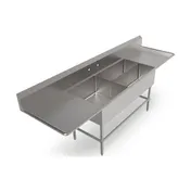 John Boos 43PBPS3224-2D30 119" Three Compartment Sink, 24"W x 24"L Bowl With 2 Drainboards 1 image