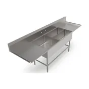 John Boos 43PBPS32244-2D24 107" Three Compartment Sink, 24"W x 24"L Bowl With 2 Drainboards 1 image
