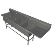 John Boos 44PB18244-1D24R 100" Four Compartment Sink, 18"W x 24"L Bowl w/Right-Hand Drainboard 1 image