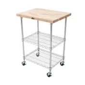 John Boos MET-MWC-2 Metropolitan Two-Shelf Chrome Wire Utility Cart w/ Maple Top 1 image