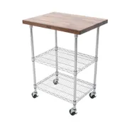 John Boos MET-WWC-2 33" Metropolitan 2-Shelf Chrome Wire Utility Cart w/ Walnut Wood Top 1 image