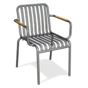 JustChair A33018A Outdoor Stackable Aluminum Arm Chair, Silver Grey Powder Coat, Metal Slat Back 1 image