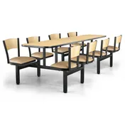 JustChair CLUS-IS-8S-WB Cluster Table Unit, Rectangular, 24x108, Island Style, 8 Padded Swivel Chairs, Black Wood, Welded Steel Frame 1 image