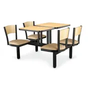 JustChair CLUS-ST-4S-WB Cluster Table Unit, Island Style, 2 Tops 21x24, 4 Padded Swivel Chairs, Black Wood and Steel Frame 1 image