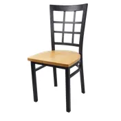 JustChair M27118-BLK-SS Solid Wood Seat Restaurant Side Chair, Black Steel Frame, Grid Back 1 image