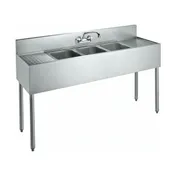 Krowne CS-1860 60" Three Compartment Sink, 10"W x 14"L Bowl With 2 Drainboards 1 image