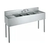 Krowne CS-1872 72" Three Compartment Sink, 10"W x 14"L Bowl With 2 Drainboards 1 image